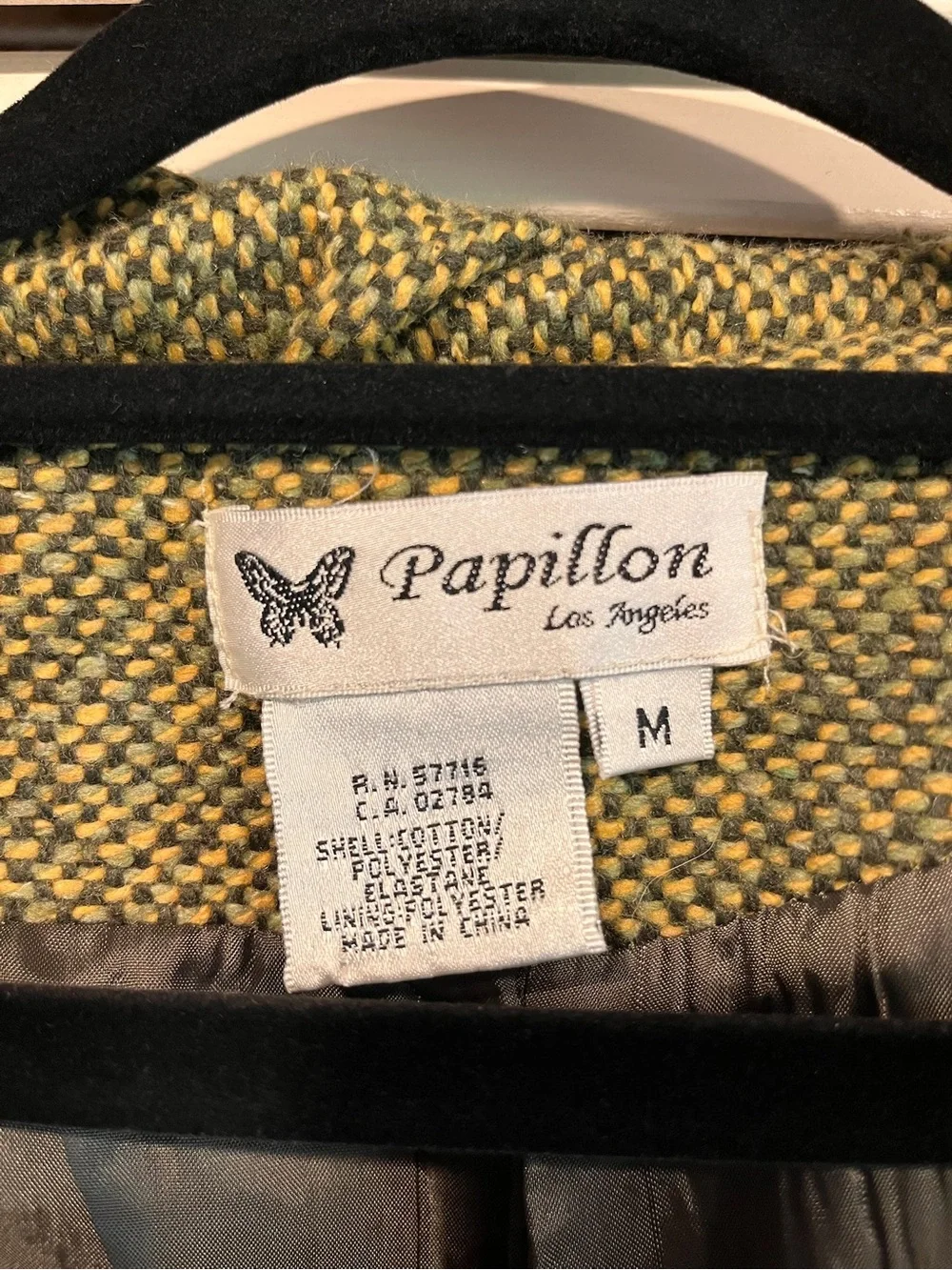 Papillon Blanc Olive Tweed Hooded Pea Coat with Green Buttons